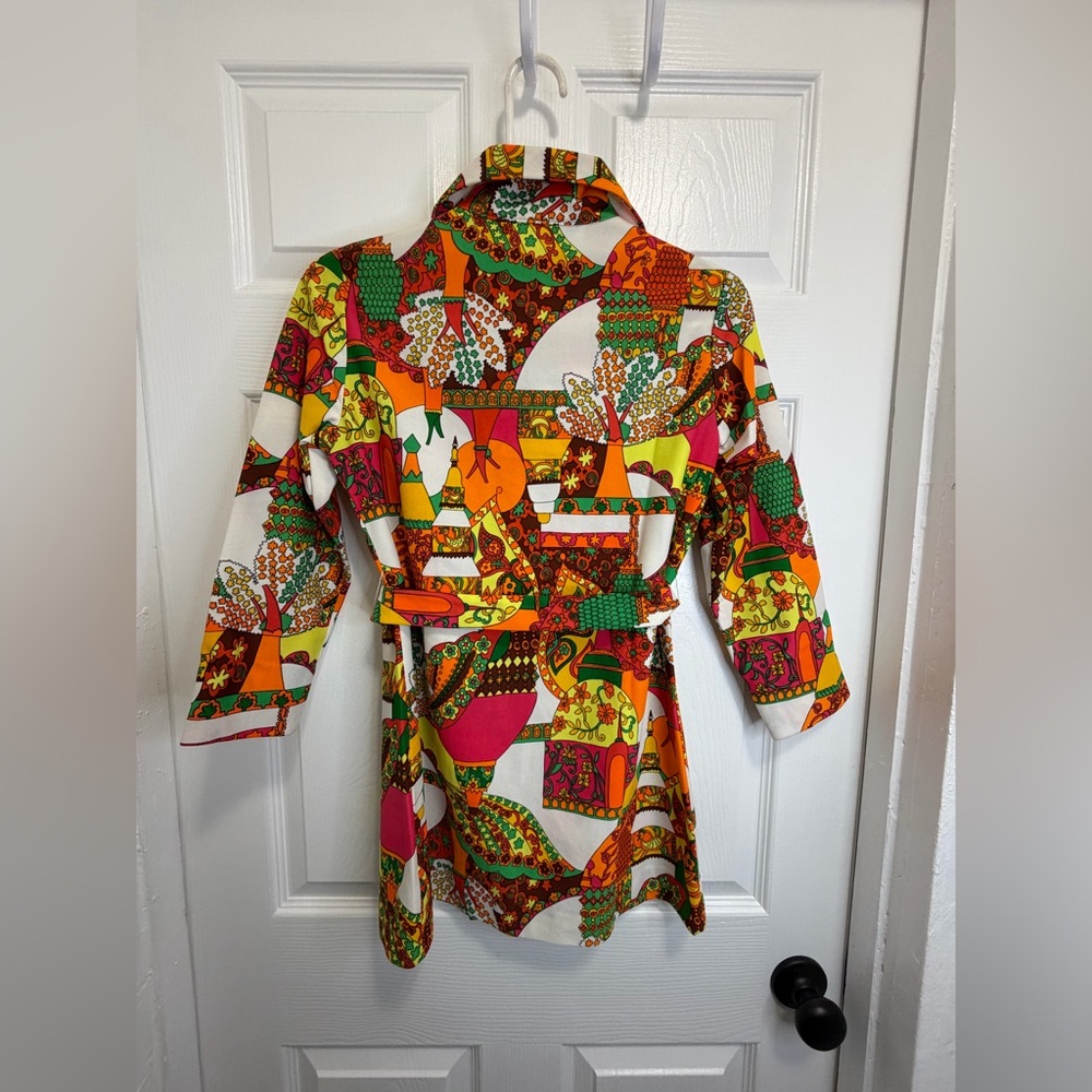 Vintage Psychedelic Flower Power Novelty Sue Ann of Dallas Zip Tunic - Picture 5 of 15